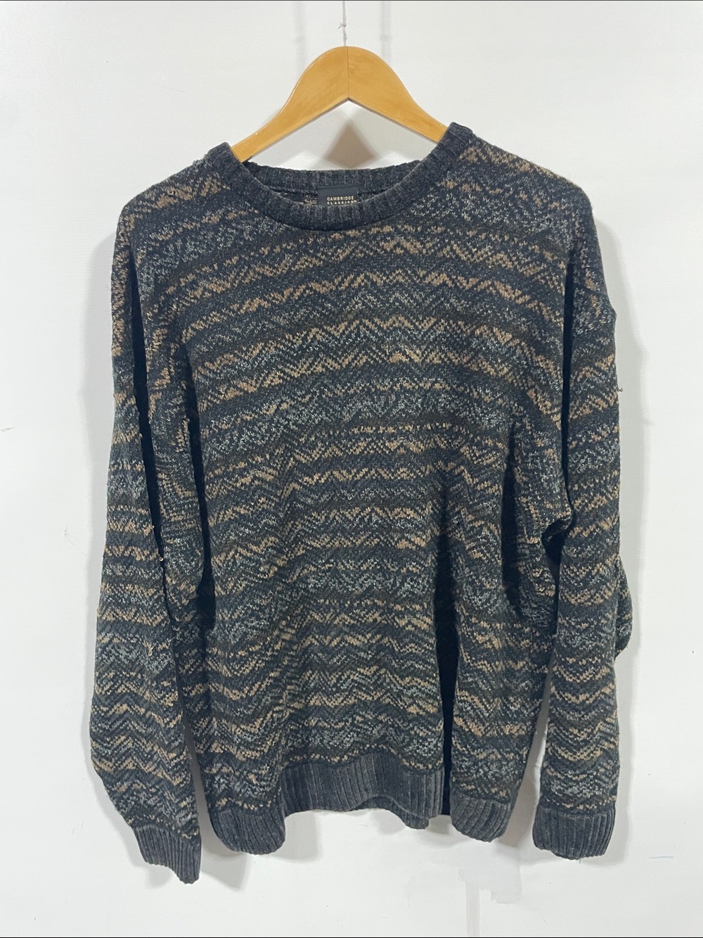 Cambridge classics Men's Patterned Crewneck Sweater in Charcoal and Tan